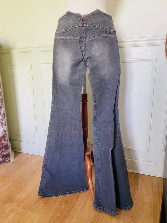 Jean taille basse gris jambes larges
