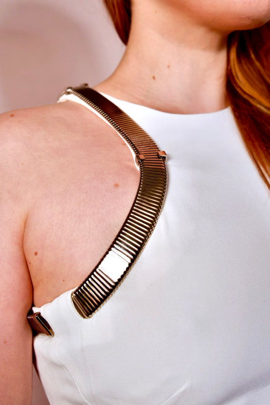 Robe MUGLER marque blanche moulante femme chic sexy confortable occasion pas cher seconde main neuf metal soirée robe occasion fete soiree robe cocktail