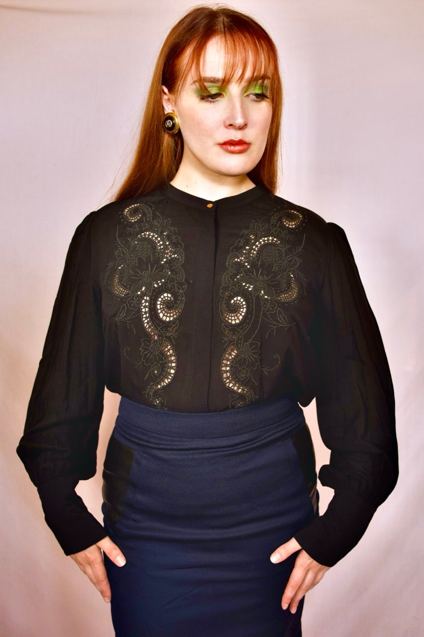 jupe bi matière the kooples cuir agneau laine boutique vintage seconde main occasion bleu marine taille haute cintrée moulante tube longueur genoux pas cher marque