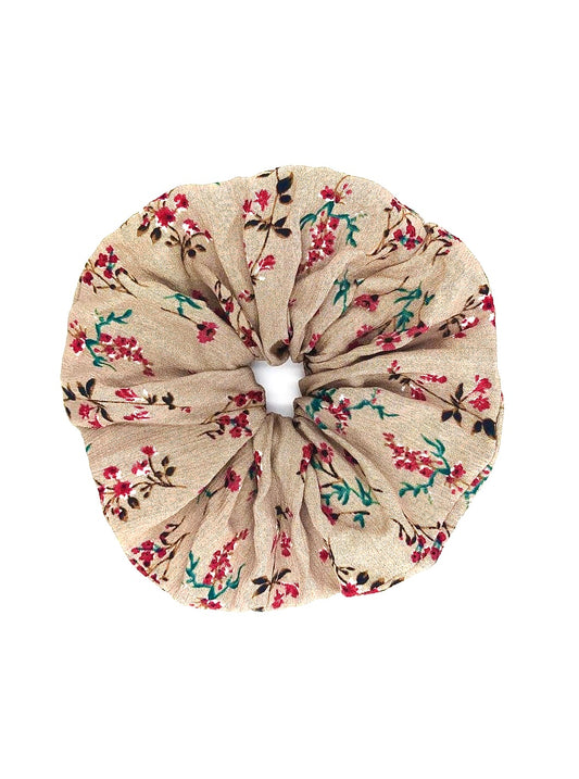 Chouchou beige fleuri