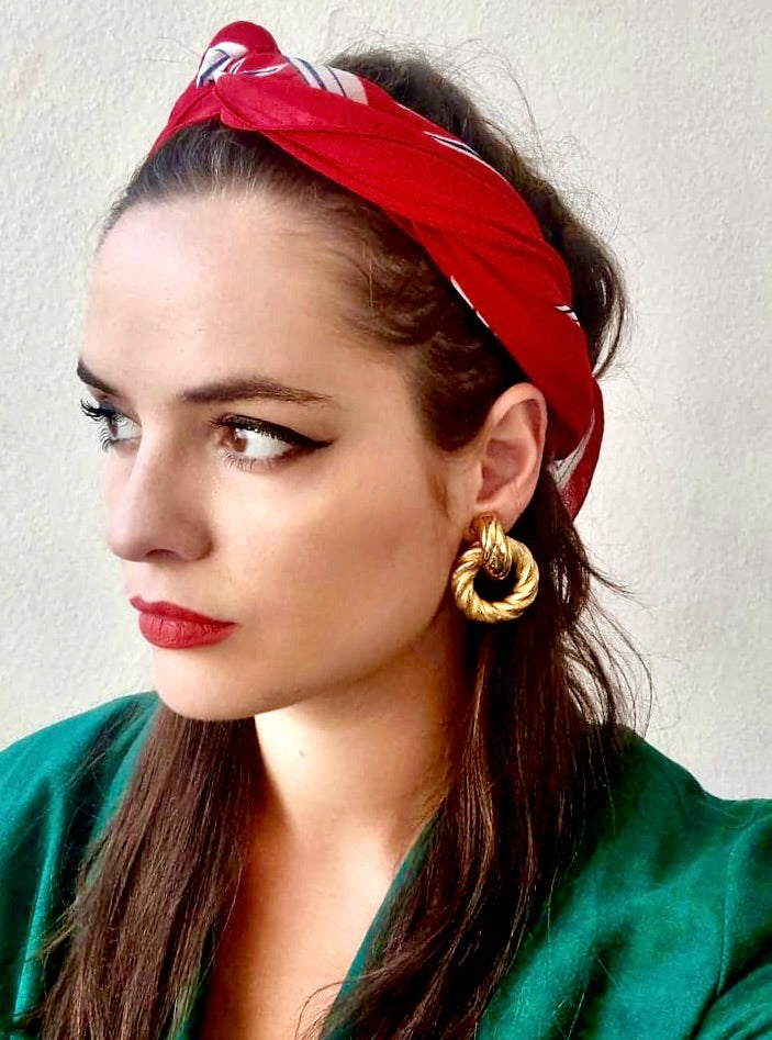 Foulard-carré-rouge-feuille-palmier-vintage-chic-marque-été-pas