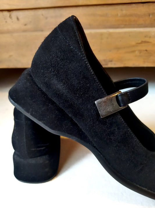 chaussures escarpins talon compensé babies noires daim cuir nubuck vintage seconde main retro