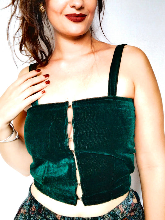 Top fait-main en velours vert foncé