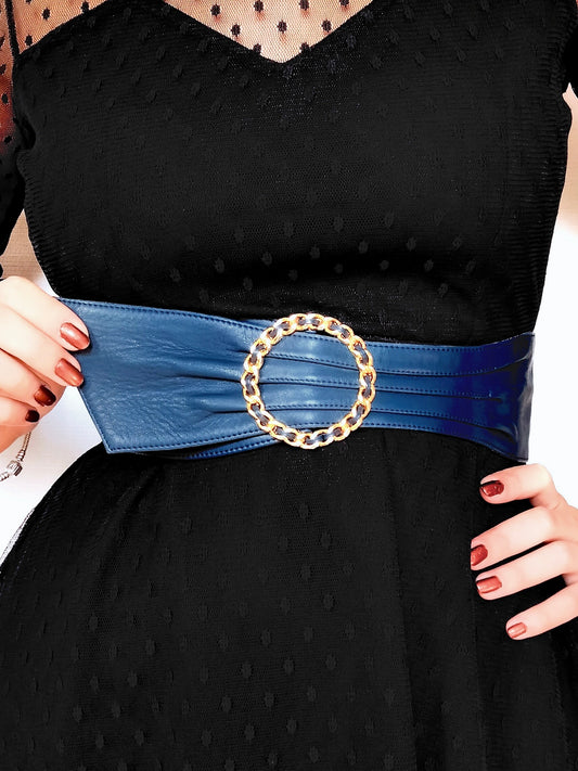 Ceinture cuir bleu