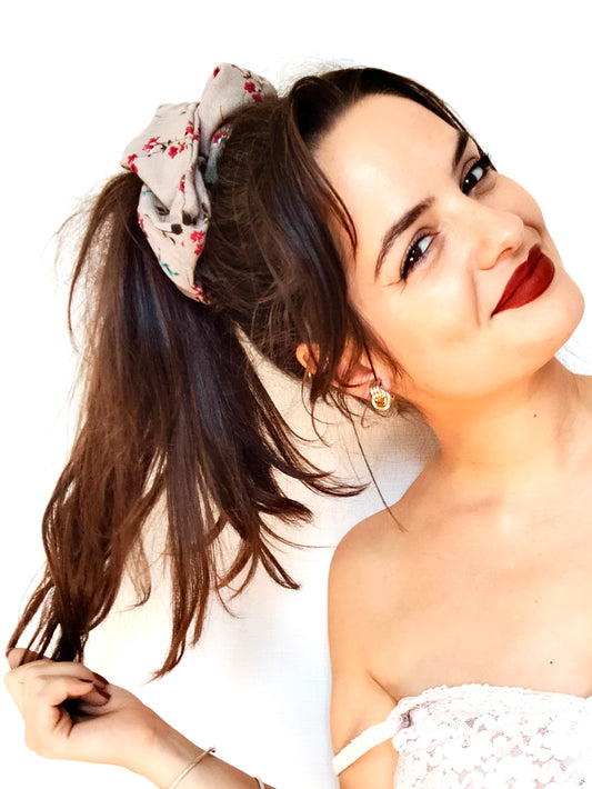 Chouchou beige fleuri