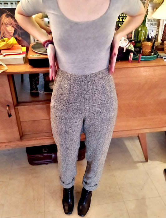 Pantalon en laine gris chiné